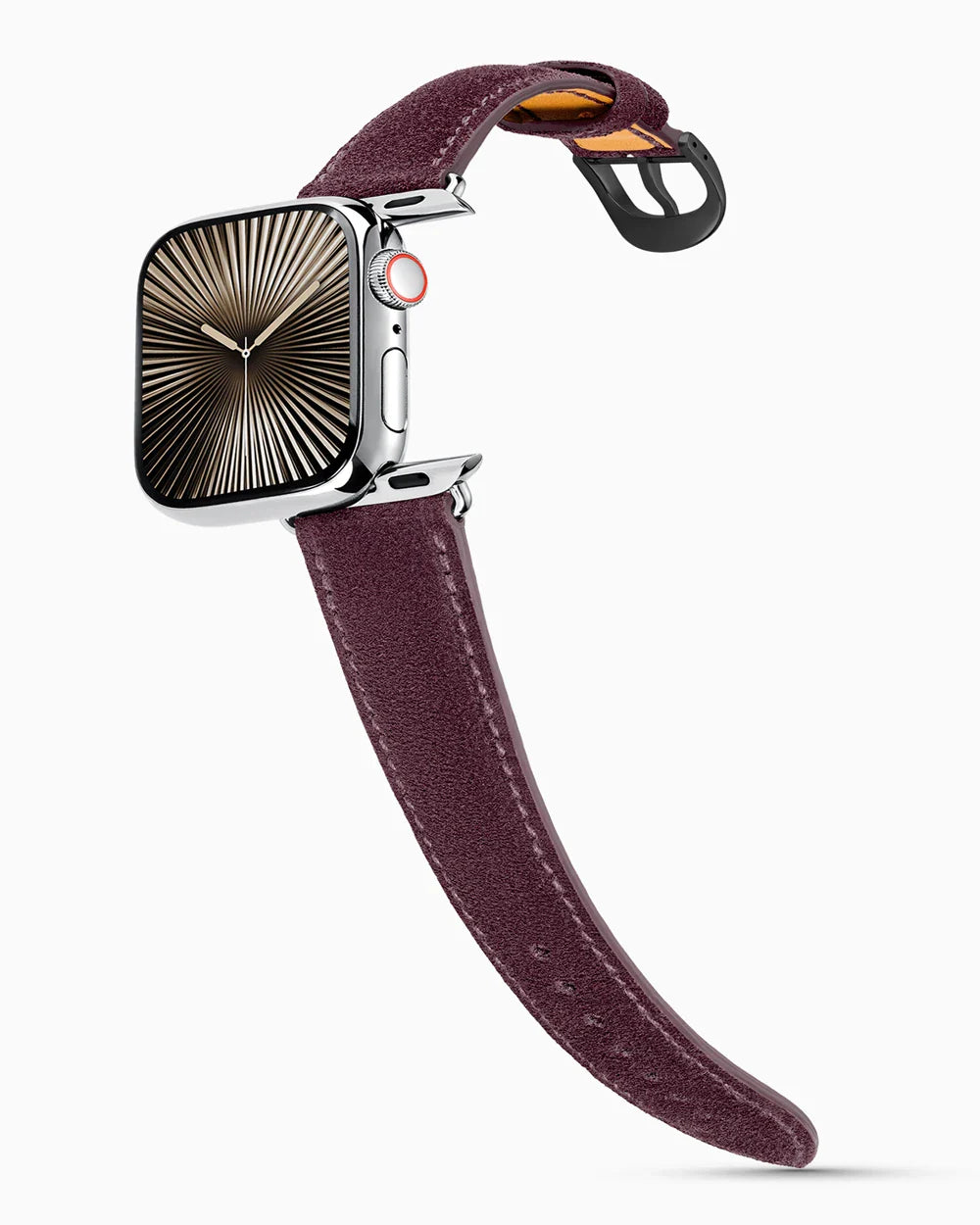 Janus Suede luxury Apple Watch leather band on a Series 10 Apple Watch
