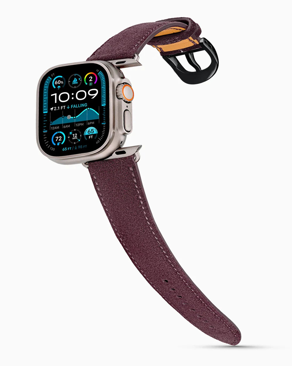 Janus Suede luxury Apple Watch leather band on an Apple Watch Ultra