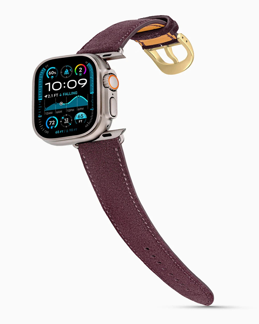 Janus Suede luxury Apple Watch leather band on an Apple Watch Ultra