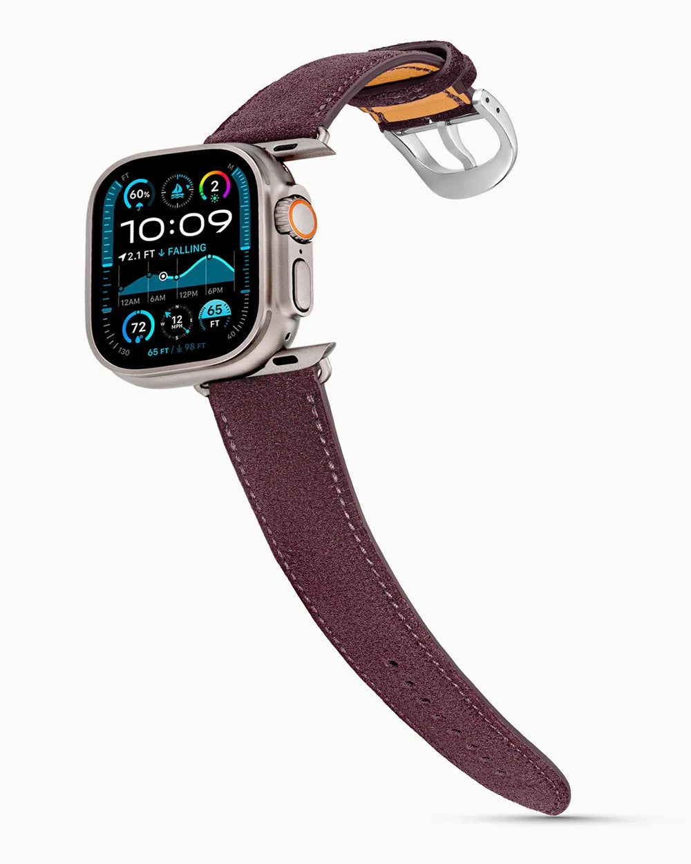 Janus Suede luxury Apple Watch leather band on an Apple Watch Ultra