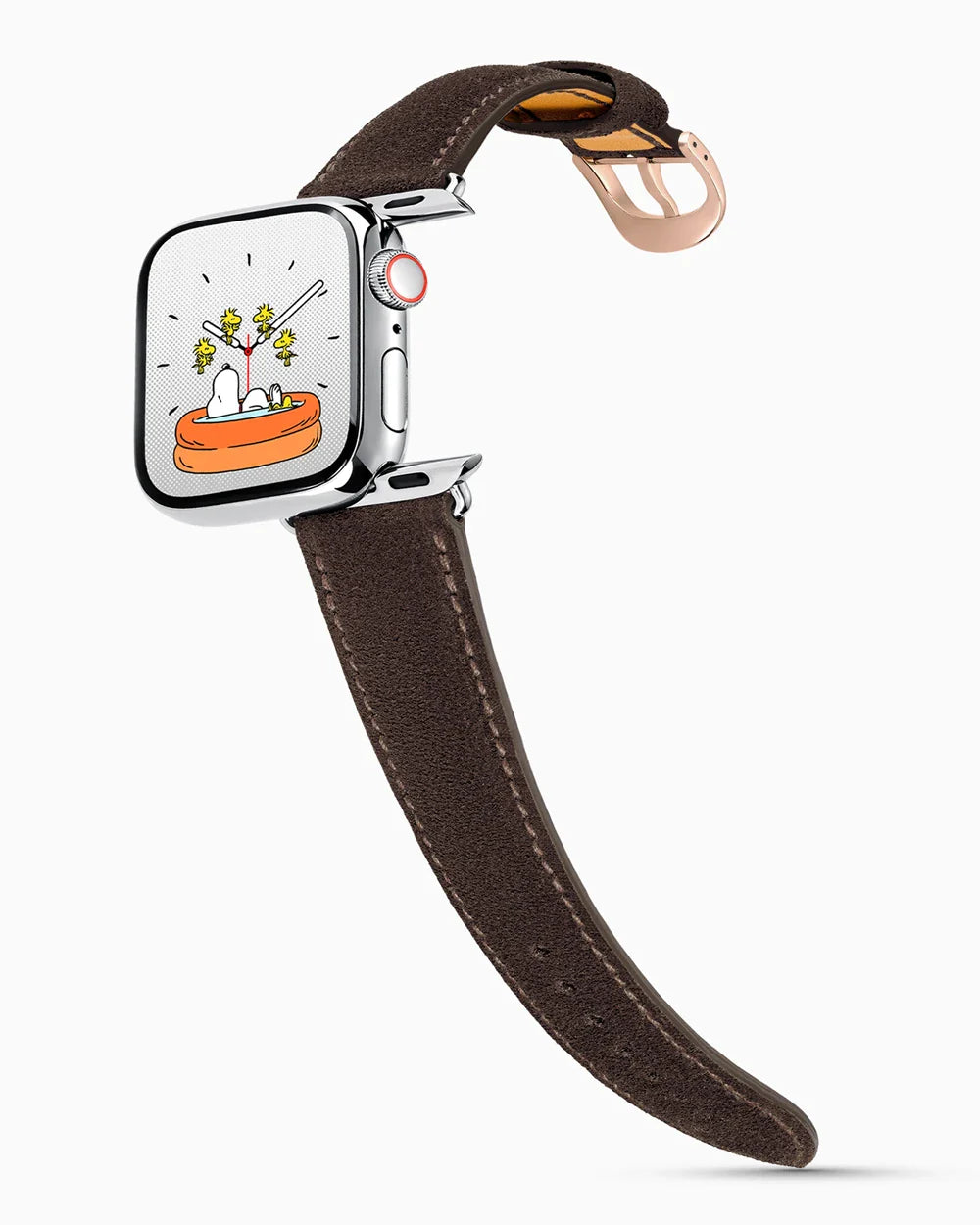 Janus Suede luxury Apple Watch leather band on a Series 9 Apple Watch