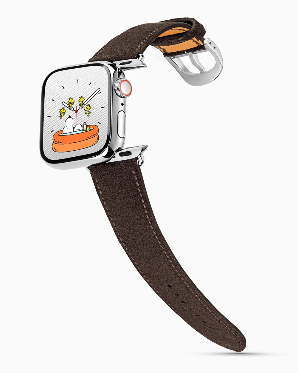 Janus Suede luxury Apple Watch leather band on a Series 9 Apple Watch