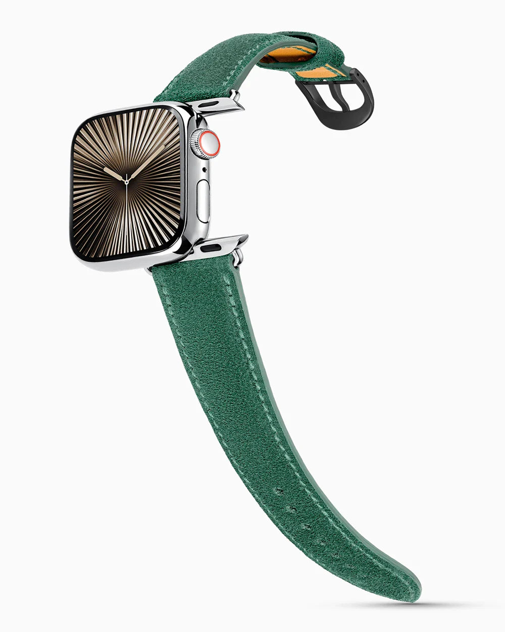 Janus Suede luxury Apple Watch leather band on a Series 10 Apple Watch