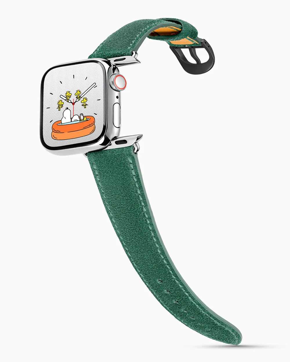 Janus Suede luxury Apple Watch leather band on a Series 9 Apple Watch