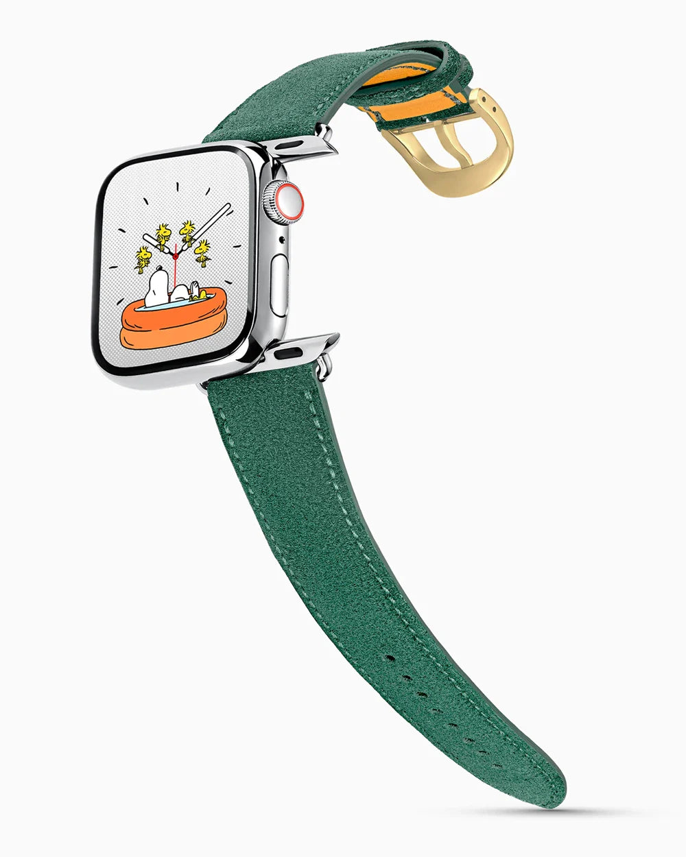 Janus Suede luxury Apple Watch leather band on a Series 9 Apple Watch