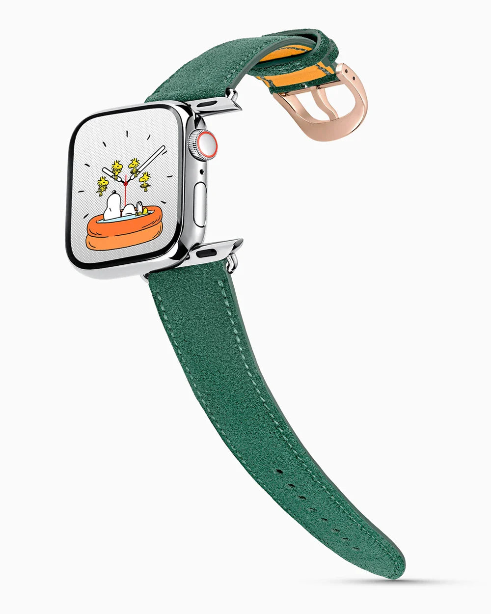 Janus Suede luxury Apple Watch leather band on a Series 9 Apple Watch