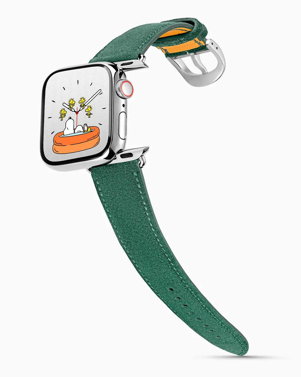 Janus Suede luxury Apple Watch leather band on a Series 9 Apple Watch