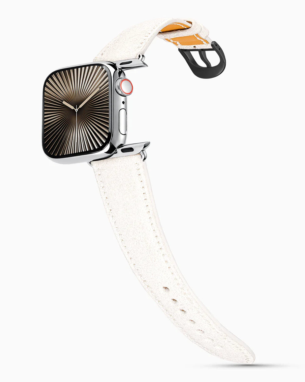 Janus Suede luxury Apple Watch leather band on a Series 10 Apple Watch