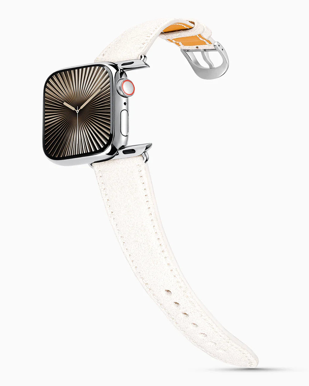 Janus Suede luxury Apple Watch leather band on a Series 10 Apple Watch