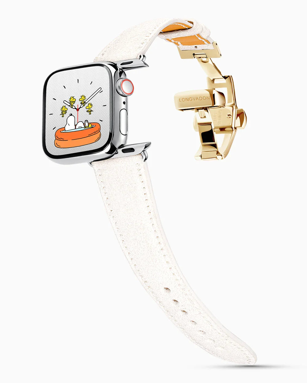 Janus Suede luxury Apple Watch leather band on a Series 9 Apple Watch