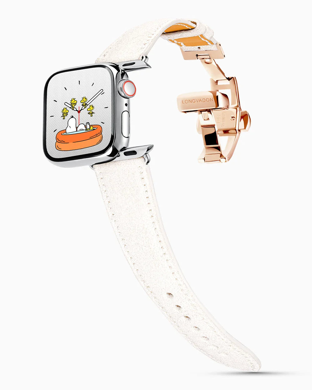 Janus Suede luxury Apple Watch leather band on a Series 9 Apple Watch