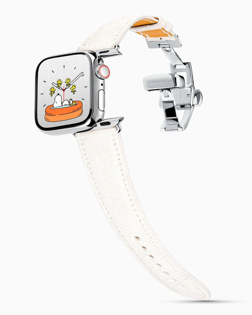 Janus Suede luxury Apple Watch leather band on a Series 9 Apple Watch