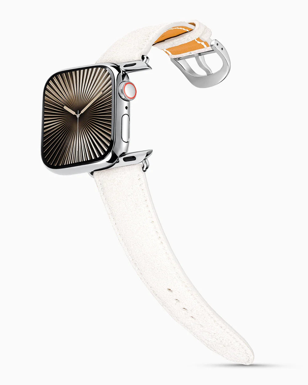 Janus Suede luxury Apple Watch leather band on a Series 10 Apple Watch