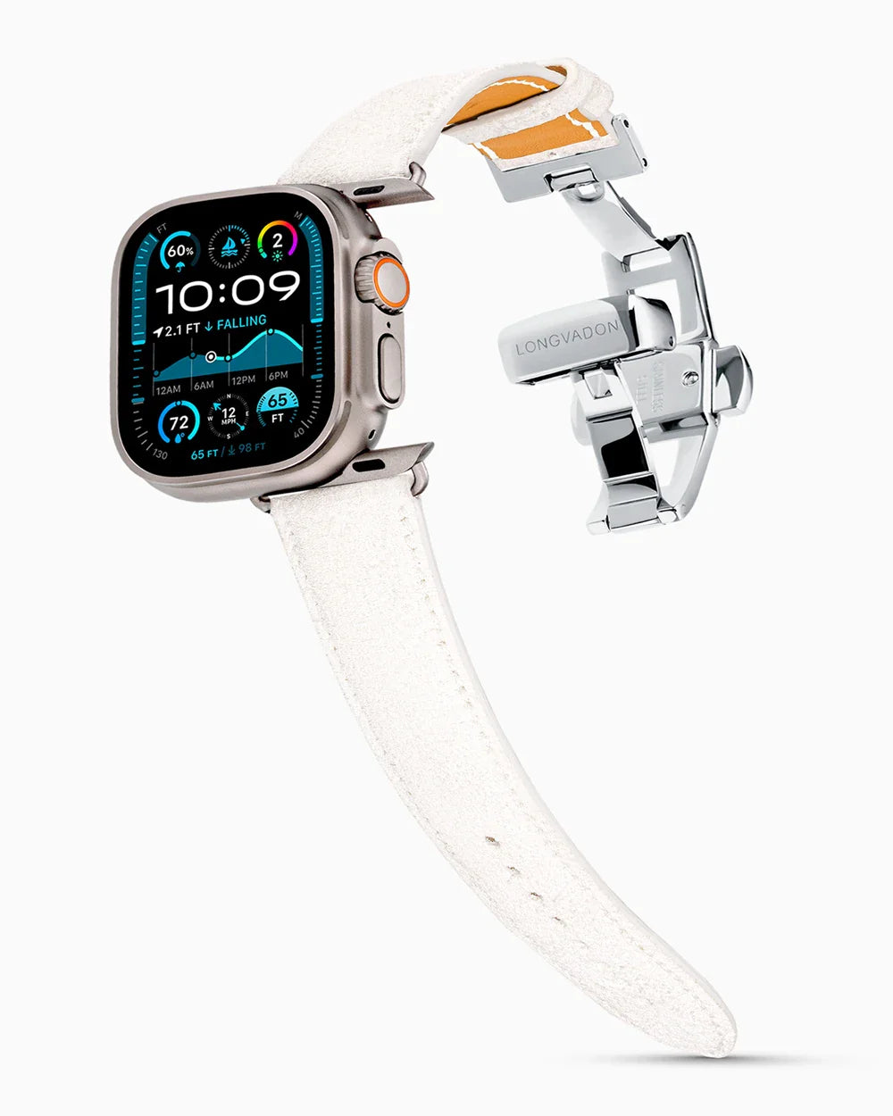 Janus Suede luxury Apple Watch leather band on an Apple Watch Ultra