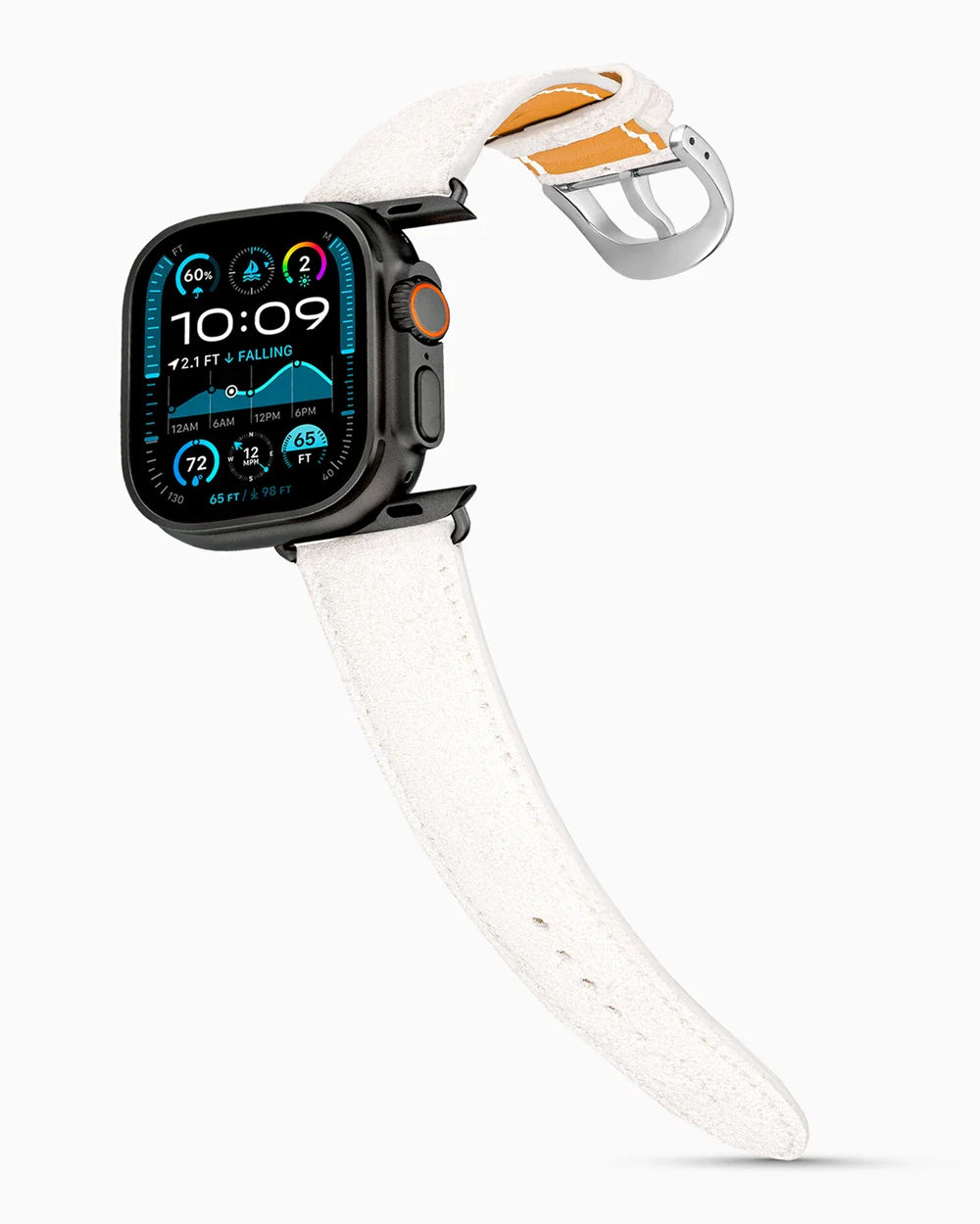 Janus Suede luxury Apple Watch leather band on an Apple Watch Ultra