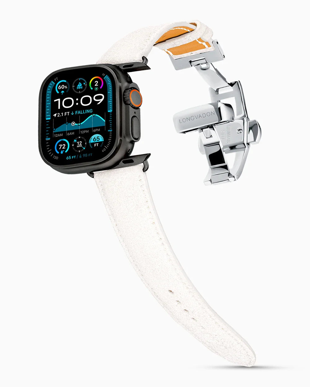 Janus Suede luxury Apple Watch leather band on an Apple Watch Ultra