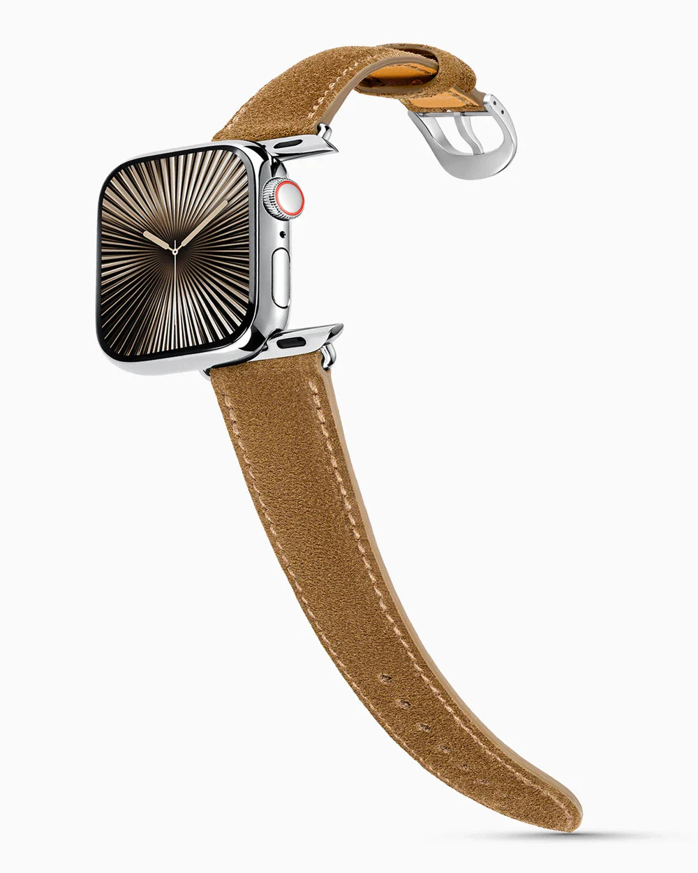Janus Suede luxury Apple Watch leather band on a Series 10 Apple Watch