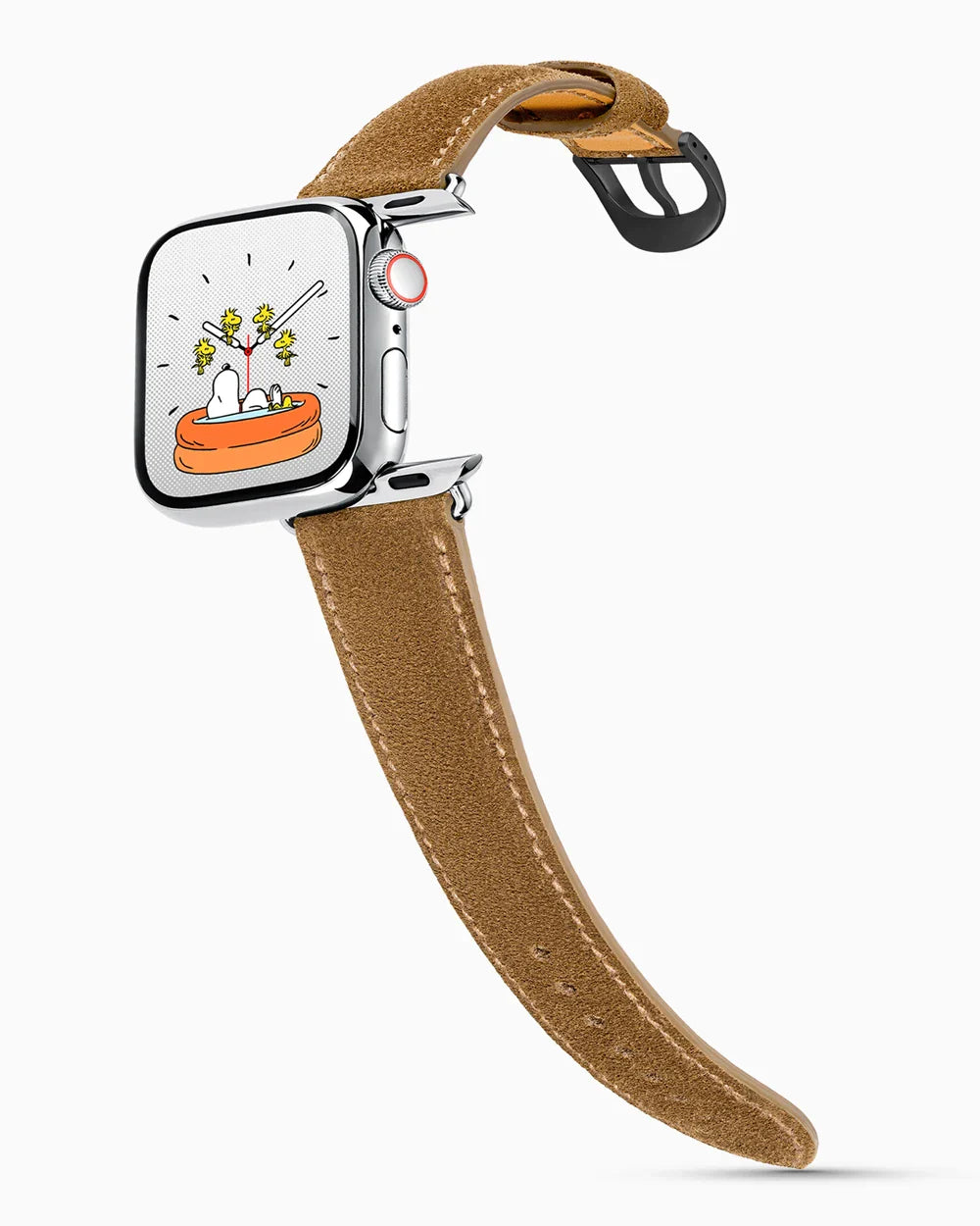 Janus Suede luxury Apple Watch leather band on a Series 9 Apple Watch