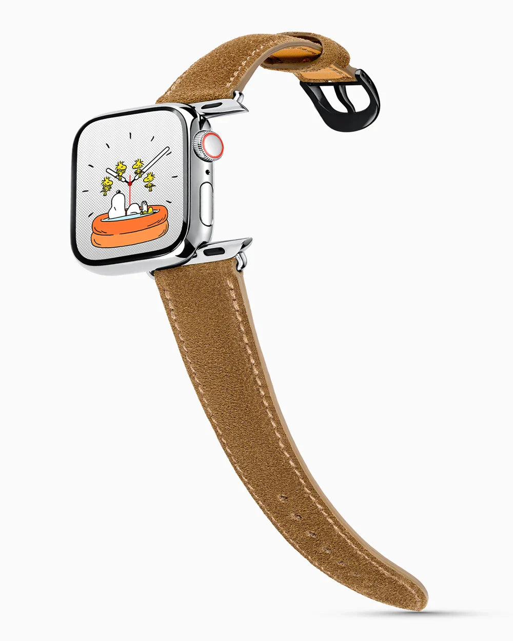 Janus Suede luxury Apple Watch leather band on a Series 9 Apple Watch