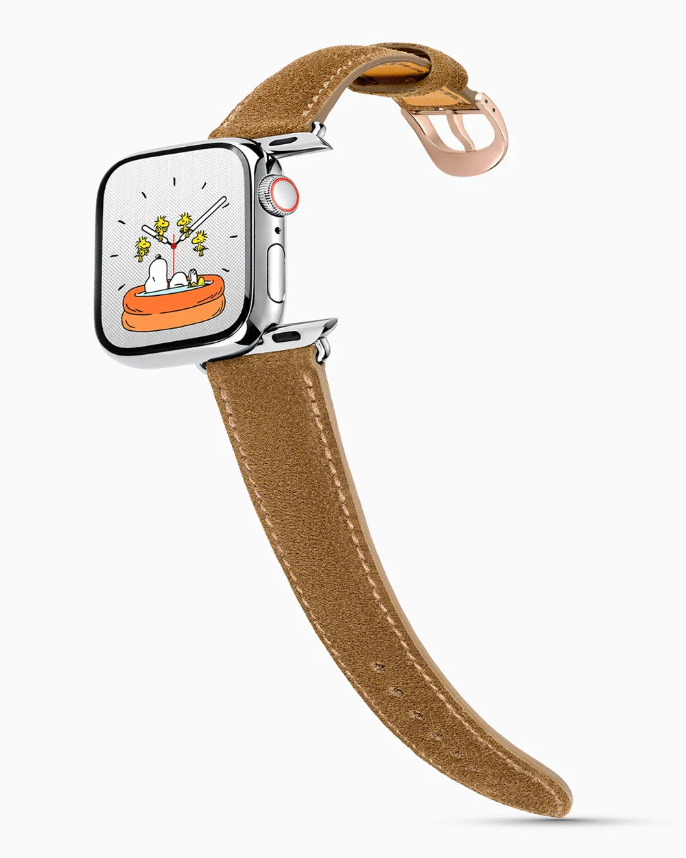 Janus Suede luxury Apple Watch leather band on a Series 9 Apple Watch
