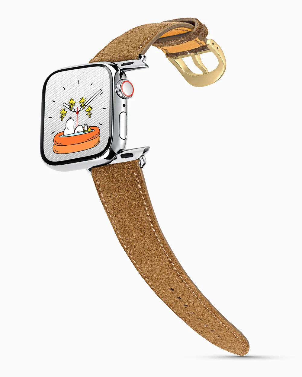 Janus Suede luxury Apple Watch leather band on a Series 9 Apple Watch