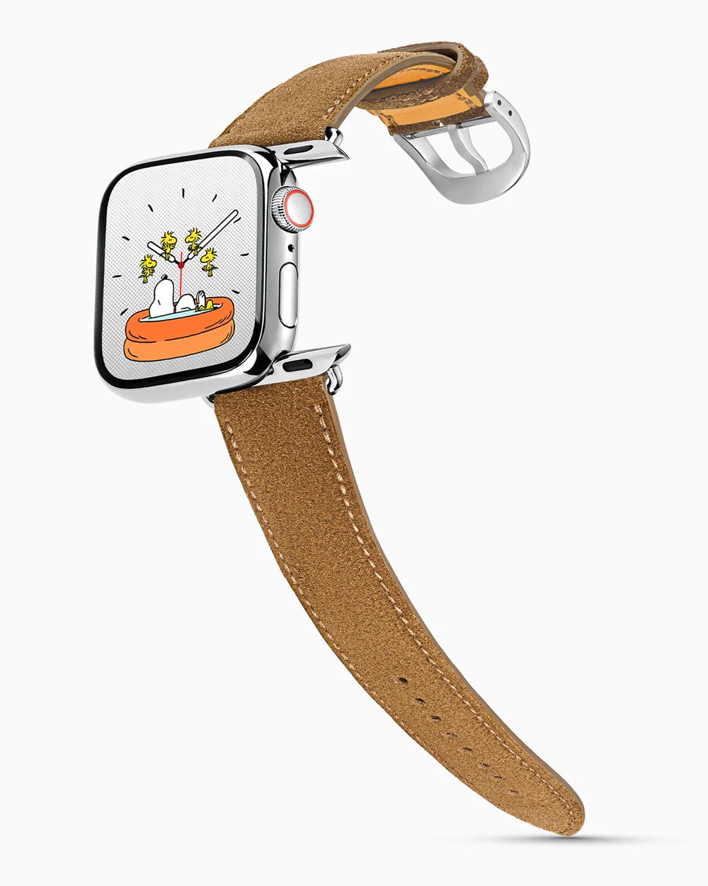 Janus Suede luxury Apple Watch leather band on a Series 9 Apple Watch