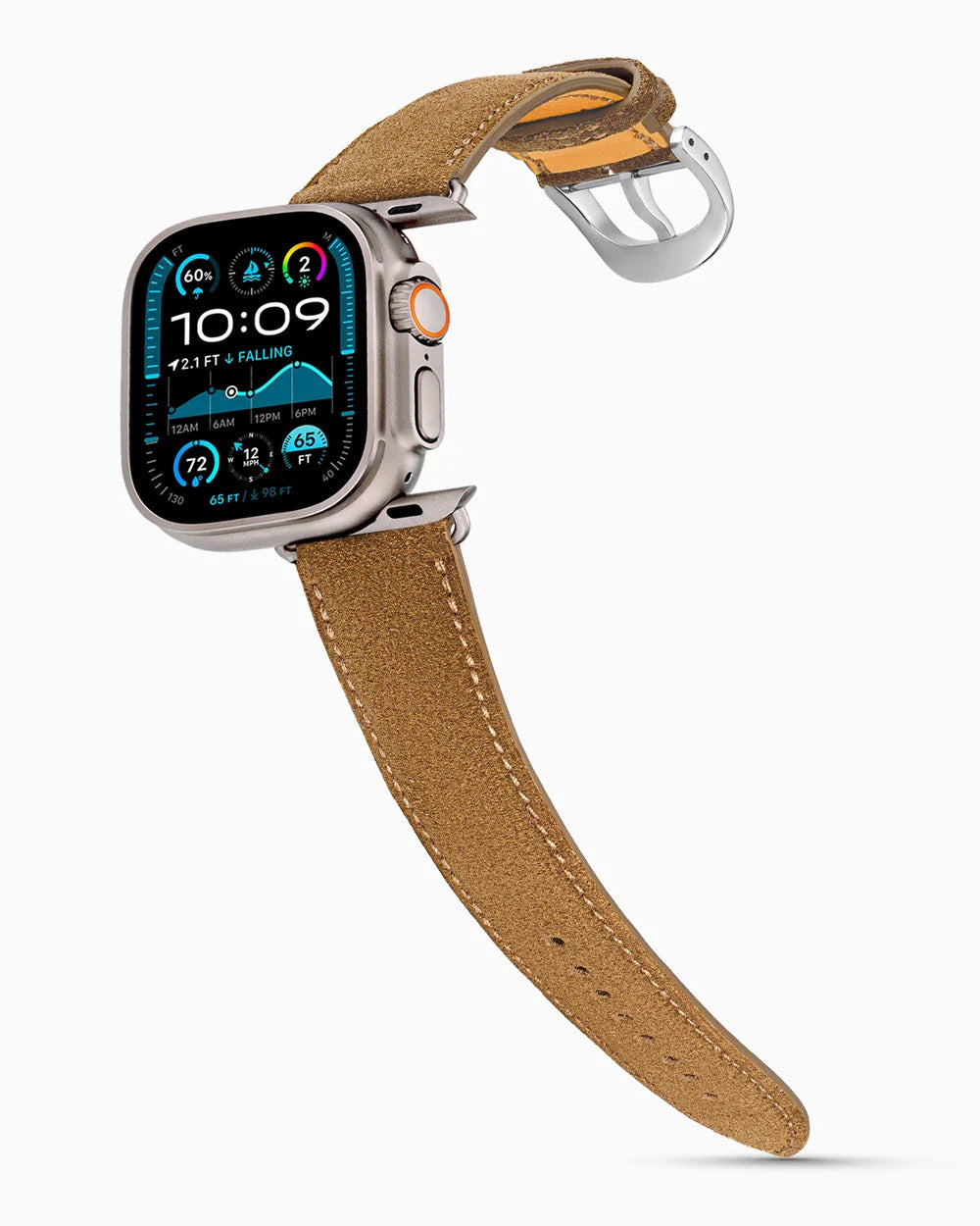 Janus Suede luxury Apple Watch leather band on an Apple Watch Ultra