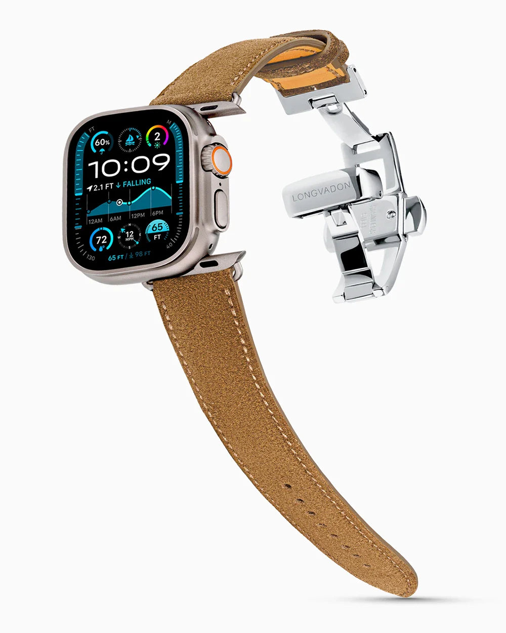 Janus Suede luxury Apple Watch leather band on an Apple Watch Ultra