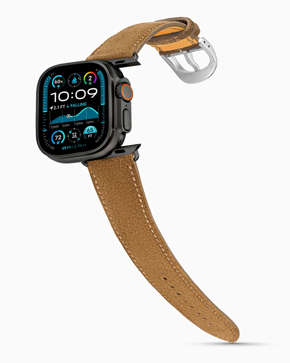 Janus Suede luxury Apple Watch leather band on an Apple Watch Ultra
