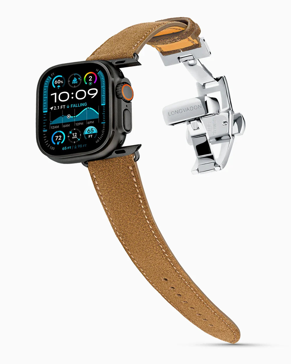 Janus Suede luxury Apple Watch leather band on an Apple Watch Ultra
