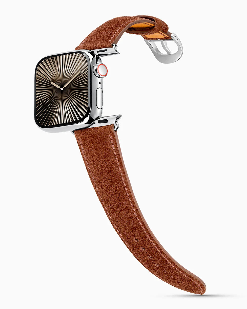 Janus Suede luxury Apple Watch leather band on a Series 10 Apple Watch