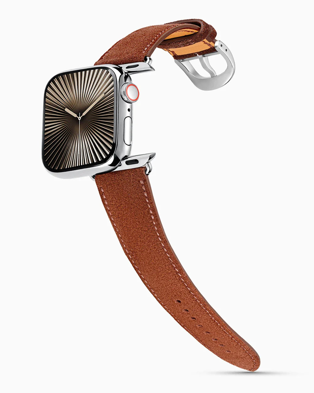 Janus Suede luxury Apple Watch leather band on a Series 10 Apple Watch
