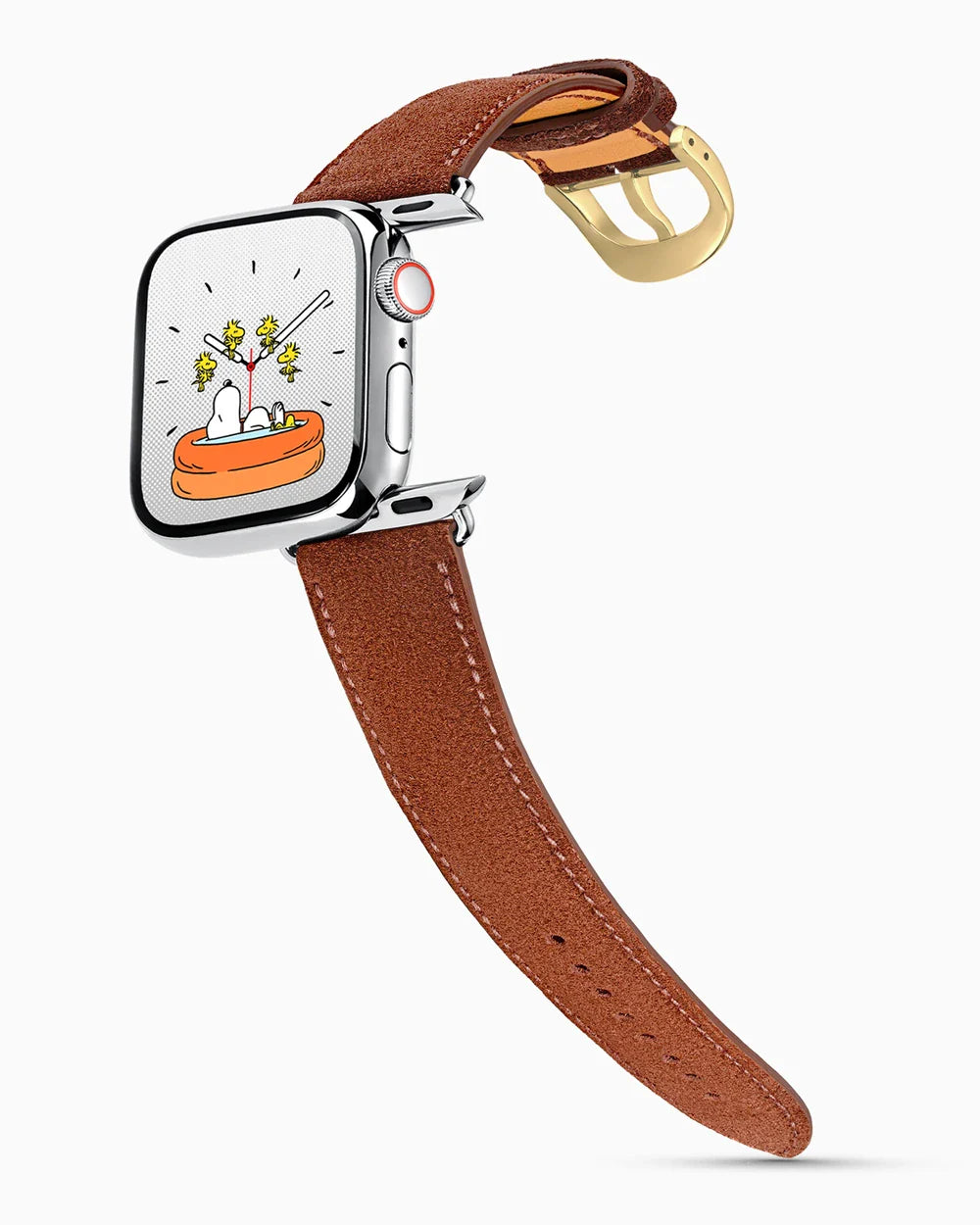Janus Suede luxury Apple Watch leather band on a Series 9 Apple Watch