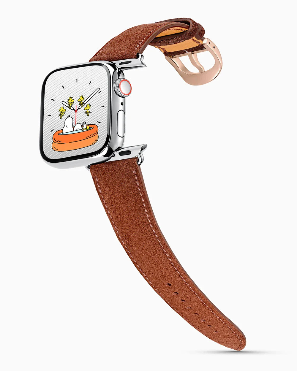 Janus Suede luxury Apple Watch leather band on a Series 9 Apple Watch