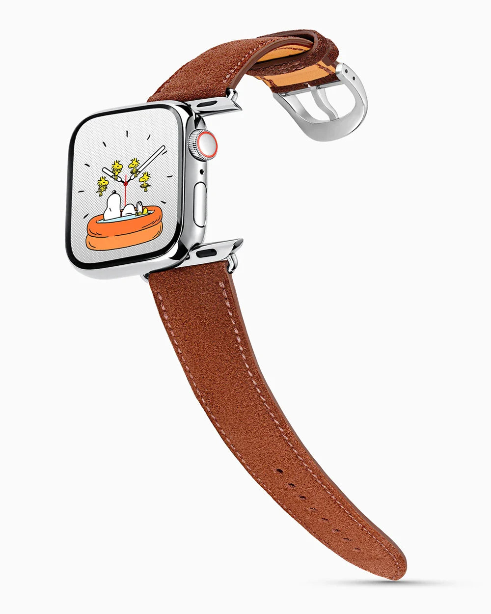 Janus Suede luxury Apple Watch leather band on a Series 9 Apple Watch