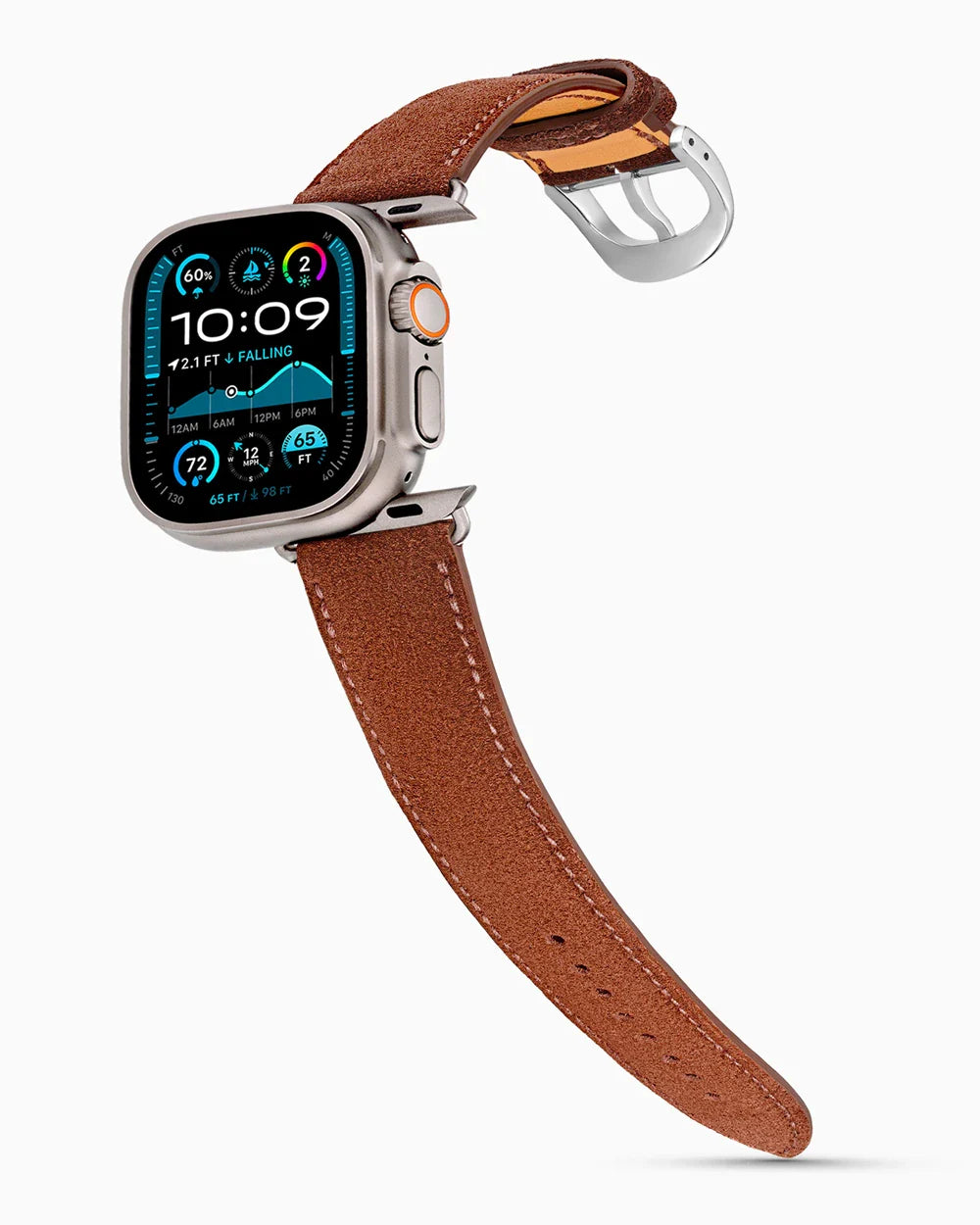 Janus Suede luxury Apple Watch leather band on an Apple Watch Ultra