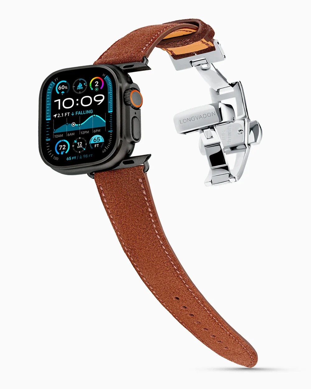 Janus Suede luxury Apple Watch leather band on an Apple Watch Ultra