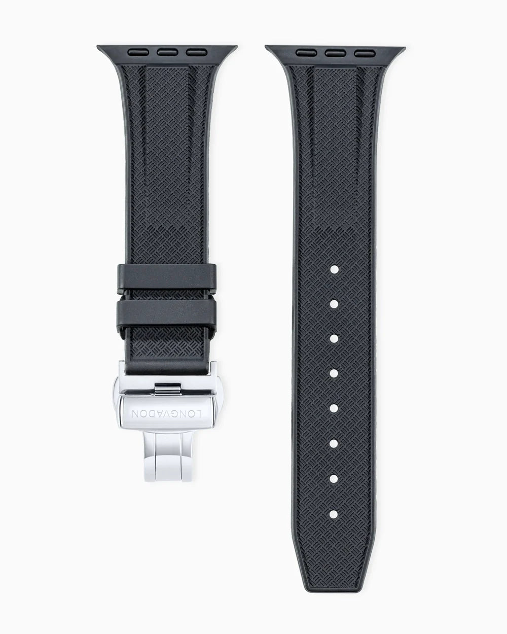 Luxury apple watch band in rubber laying straight o nwhite background