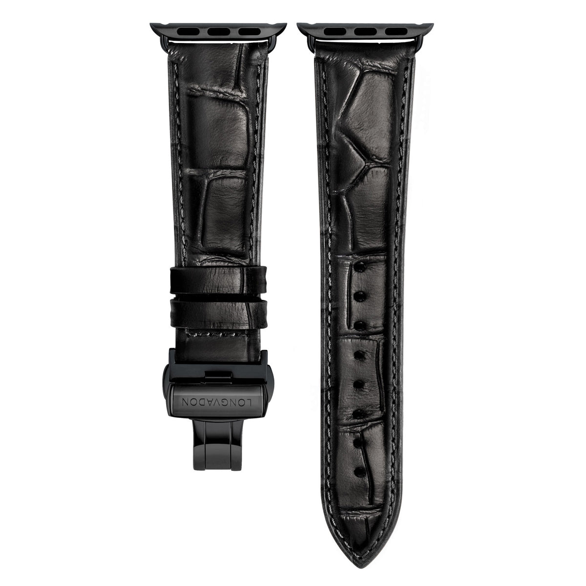 Men's Midnight Black Leather Apple Watch Band Black Details