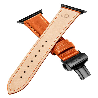 men's whiskey brown leather band for black apple watch closer look