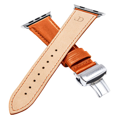 men's whiskey brown leather band for silver apple watch closer look