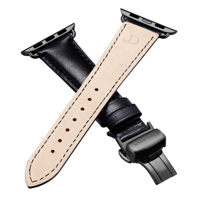 women's midnight black leather band for black apple watch closer look