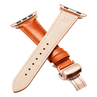 women's whiskey brown leather band for gold apple watch closer look