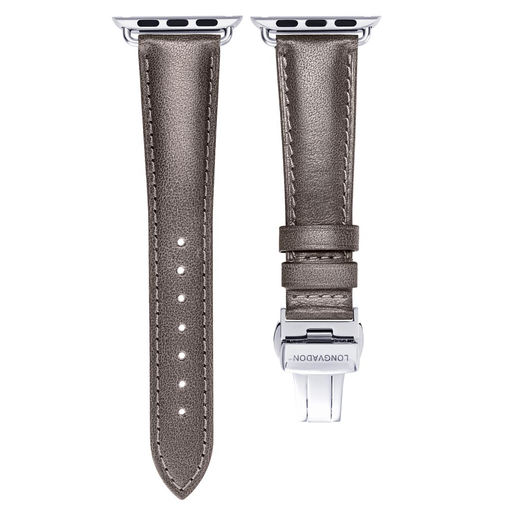 Classic Series Women's Gray Leather Apple Watch Band Silver Details | Longvadon 38/40/41 / M / Silver
