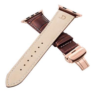 men's mahogany brown leather band for gold apple watch closer look