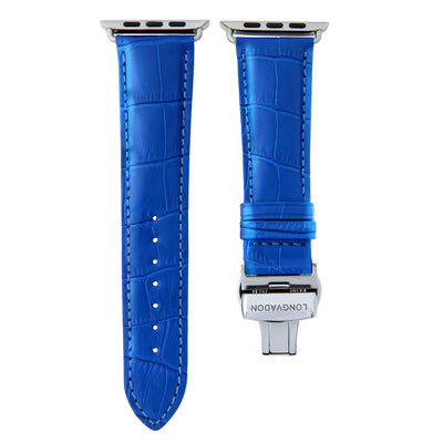 men's mediterranean blue leather band for silver apple watch