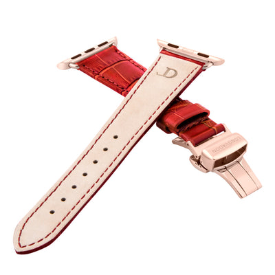 women's crimson red leather band for gold apple watch closer look