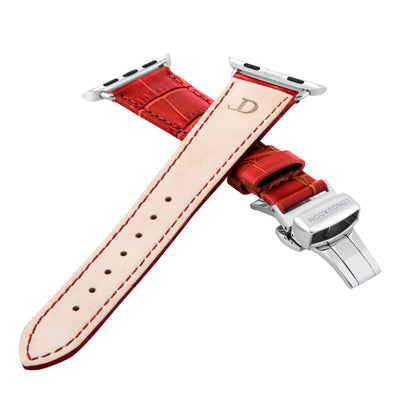 women's crimson red leather band for silver apple watch closer look