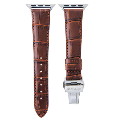 women's mahogany brown leather band for silver apple watch