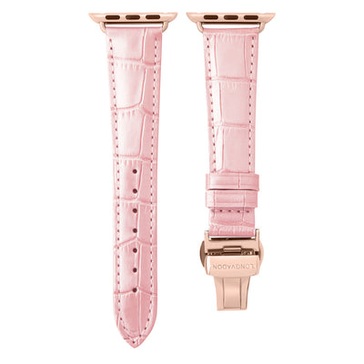 women's glossy pink leather band for gold apple watch